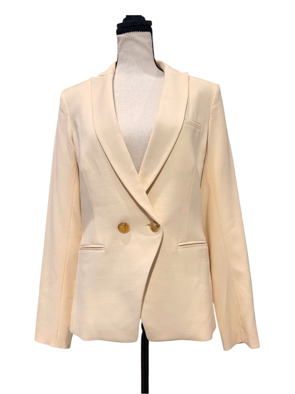 Veronica Beard Ivory Cream Double Breasted Blazer Gold Crest Buttons XS/S